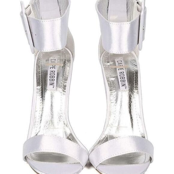 Cape Robbin Silver Satin Chunky Buckle Open Toe Ankle Cuff Stiletto Heels NEW - Picture 5 of 7